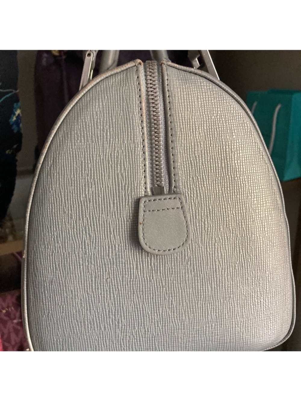 AUTHENTIC MCM 🩶Silver Studded Saffiano leather Boston Handbag EUC - Picture 13 of 16